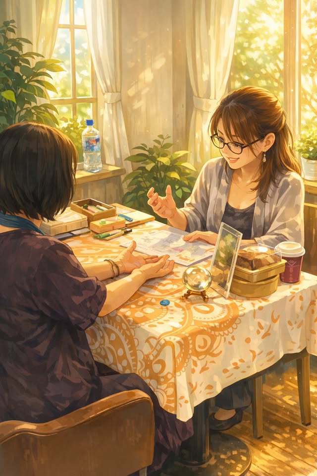 虹の華 JIN🌹先生の対面手相鑑定を描いたイラスト